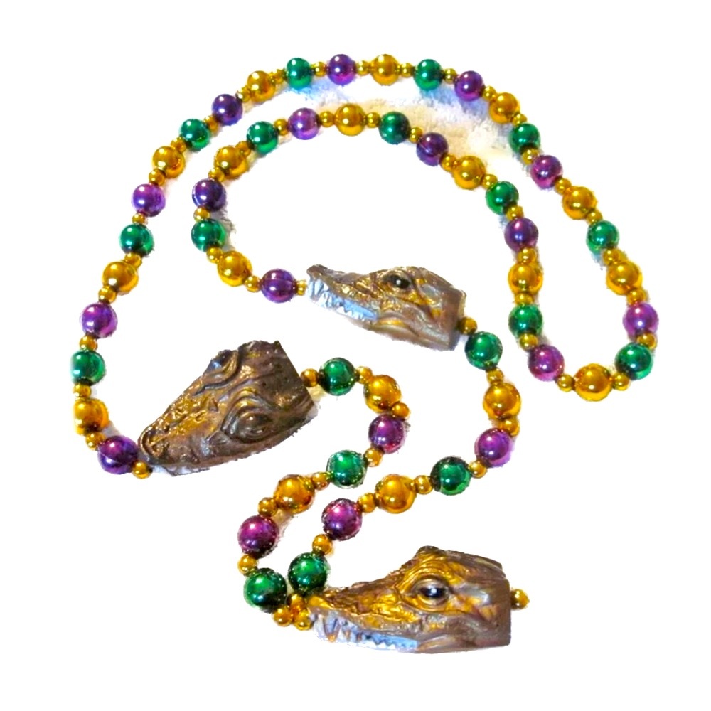 Alligator Heads Mari Gras Beaded Necklace, 42 Inches.